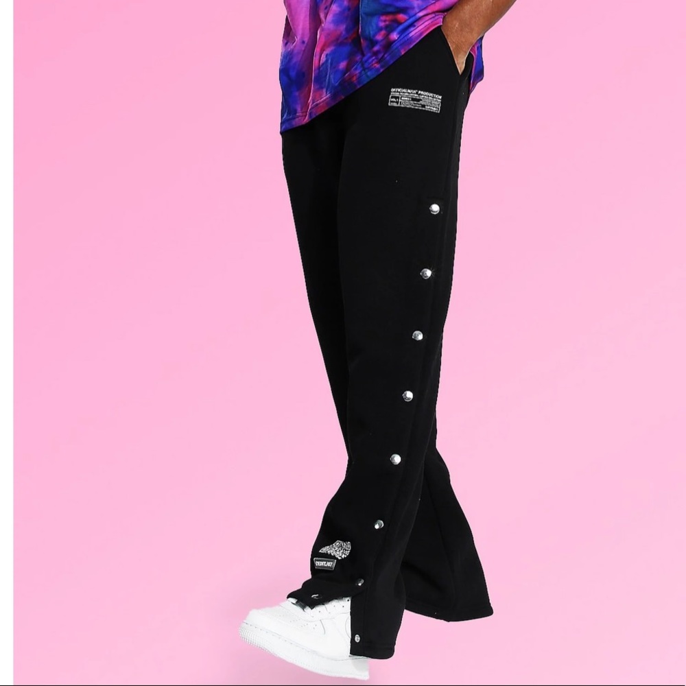 Boohoo men’s black jogger popper pants